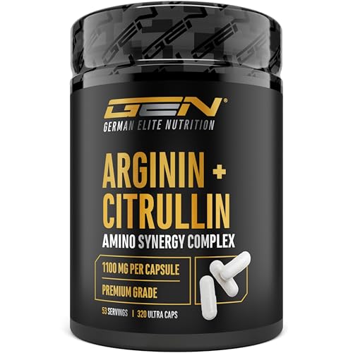 L Arginin + L Citrullin - 320 Kapseln - 1100 mg pro Kapsel - Extra hochdosierte Ultra Caps mit Arginin Base und Citrullin im Verhältnis 1 zu 1 - Hochwertige Aminosäuren Kombination