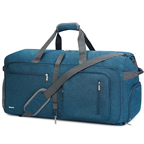 WANDF Reisetasche mit Schuhfach Faltbare Weekender-Reisetasche Handgepäck für Männer Frauen (Blau,65L)