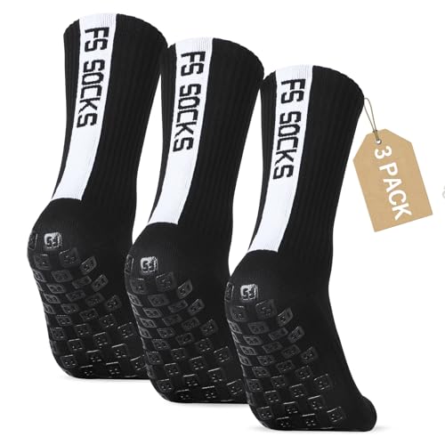 Gohanny Fußballsocken 3 Paar Grip Socken Fussball 35-39 für Männer Teenager Kinder Rutschfeste Fussballsocken Herren Anti Rutsch Fussball Socken für Basketball Wandern Laufe, Schwarz
