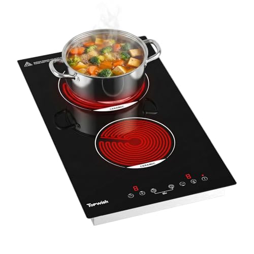 Topwish Glaskeramikkochfeld 2 platten, Keramikkochfeld einbau, herdplatte 2 kochfelder, kochplatten 2er elektrisch mit Kindersicherung, Touchsteuerung, Restwärmeanzeige, 30cm, 3000W