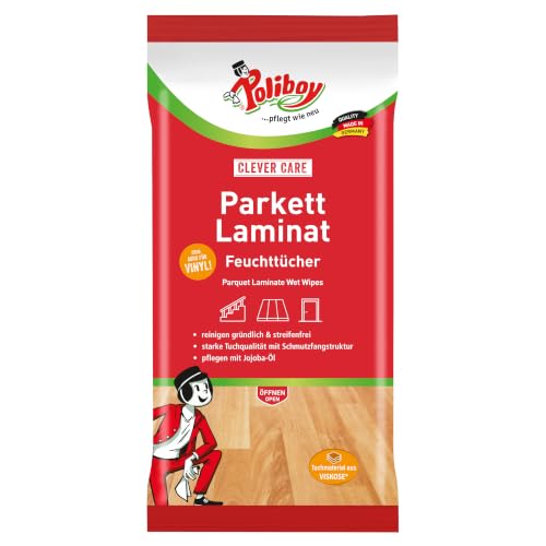 Poliboy - Parkett & Laminat Feuchttücher - gründliche, schnelle Reinigung speziell für Parkett- und Laminatböden - Einzeln - 1x15 Tücher - Made in Germany