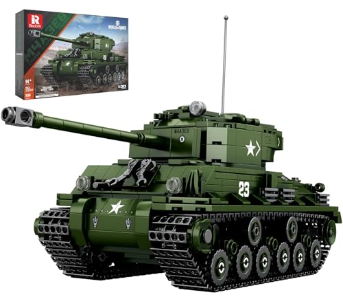 Reobrix M4A3E8 Sherman Panzer Bausteine Modell, 836+ Teile USA Militär Panzer Klemmbausteine Spielzeug Bausteine, World of Tanks Autorisierte Produkte, Geschenk für Erwachsene und Kinder 14+ Jahre