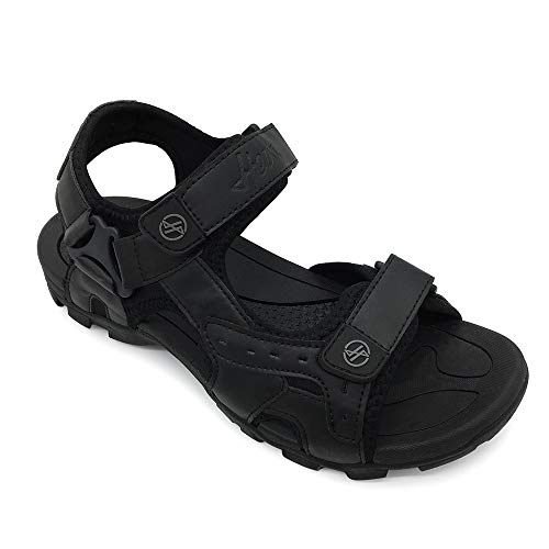 HEVA Sandalen Herren Leder Outdoor Sport Trekking Wander Sandalen (43 EU Schwarz)