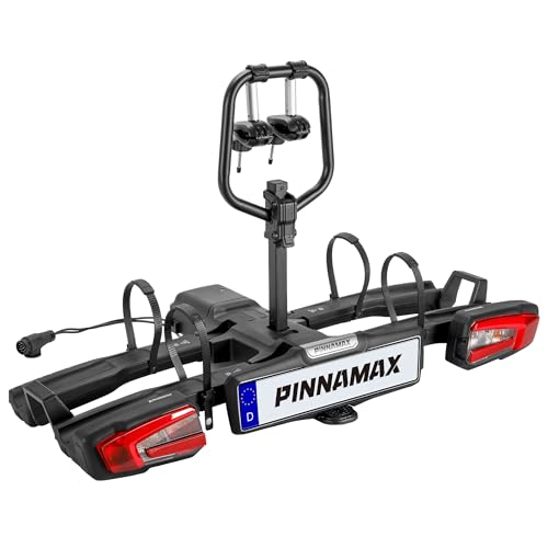 PINNAMAX EBike Fahrradträger für 2 Fahrräder - Falt- und Kippbarer Heckträger für die Anhängerkupplung bis 60 kg - Fahrradheckträger mit Diebstahlschutz, Rücklicht & Nummernschildhalter (TB-603-2)