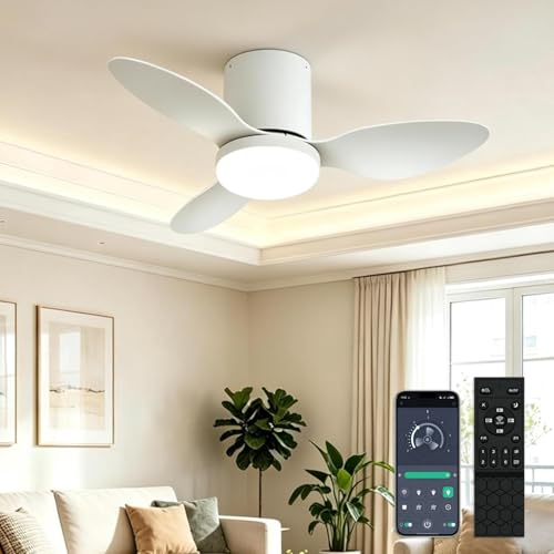 YrgePowk 65CM LED Deckenventilator mit Beleuchtung und Fernbedienung - Deckenleuchte mit Ventilator 3 Farben Dimmbar Leise DC Motor Deckenlampe mit Ventilator 6-Gang Einstellbar Timer Umkehrsfunktion