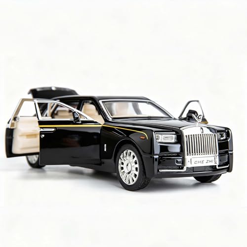 TGRCM-CZ Kompatibel für 1/32 Rolls-Royce Phantom Modellauto Spielzeugauto mit Sound und Licht für Kinder Junge Mädchen, Metallkarosserie-Tür geöffnet Schwarz