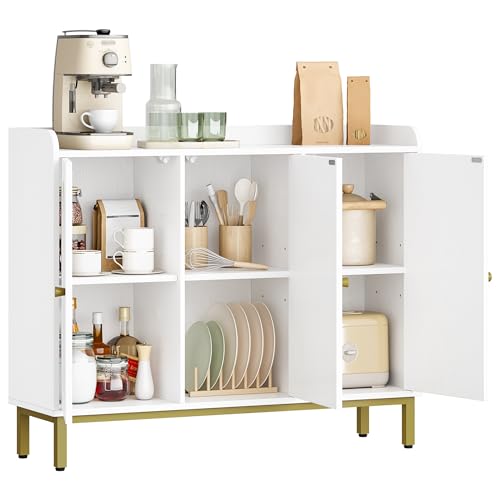 Hzuaneri Sideboard, Buffetschrank, Küchenschrank, Küchekommode, Geschirrschrank mit 3 Türen, Verstellbare Einlegeböden, für Küche und Wohnzimmer, Aufbewahrungsschrank 30 x 100 x 80,5 cm, Weiß SC21313G
