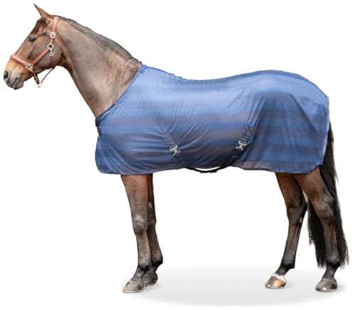 Equinate Fliegendecke Guardian mit Kreuzbegurtung und Widerristpolster 155cm Navy - Ekzemerdecke mit effektiven Schutz vor Fliegen und Insekten - Pferdedecke - Weidedecke