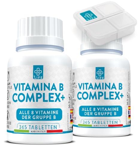 Vitamin B Komplex Hochdosiertes PiùLife - 730 Tabletten, B Vitamine komplex hochdosiert, Vitamin B6, B1, B2, B3 Niacin, B5, B7 Biotin, B9 Folsäure und B12 - Müdigkeit, Haut