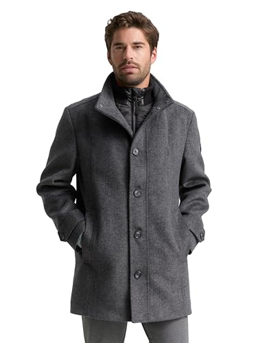 TOM TAILOR Herren Wollmantel mit Innenjacke 1032506, 30500 - Dark Grey Black Herringbone, L
