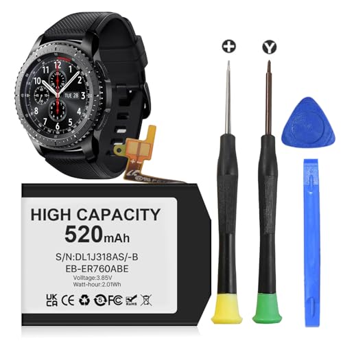 [520mAh] Akku für Samsung Gear S3 Frontier, Verbesserter Ersatzakku mit Hoher Kapazität für Samsung Gear S3 Classic SM-R770 R760 R765 EB-BR760ABE mit Reparaturwerkzeugen
