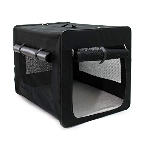 Wiltec Faltbare Transportbox für Hunde, Katze L (76x56x61 cm), robust, leicht, sicher, Hundebox mit entnehmbarem Kissen, Schwarz