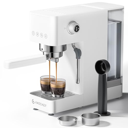 AMZCHEF Siebträgermaschine 20 Bar Espressomaschine klein mit LED-Display, Milchaufschäumer & Edelstahl-Dampfstab, 1350W Schnellaufheizung, 1,5L Wassertank, für Espresso Cappuccino Latte,Weiß