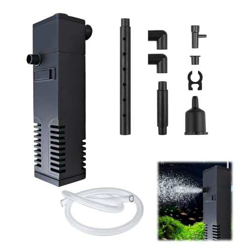 Aquarium Innenfilter mit Einstellbarem Durchfluss – 3-in-1 Aquarienfilter und Wasserpumpe für Aquarien bis 40L, Leise und Effizient – Süßwasseraquarien, Verbessert die Wasserqualität und Belüftung