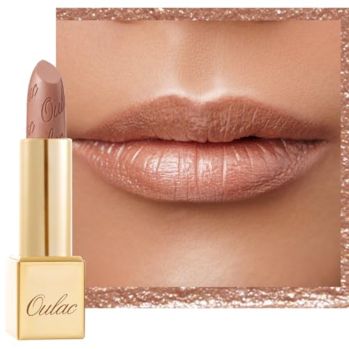 OULAC Lippenstift Metallic Glanz Finish, Nudetöne, Hochpigmentierter, Kein Körniges Gefühl, Langlebig, Feuchtigkeitsspendende Formel, Vegan, 4.3g, (10) Sahara Gold