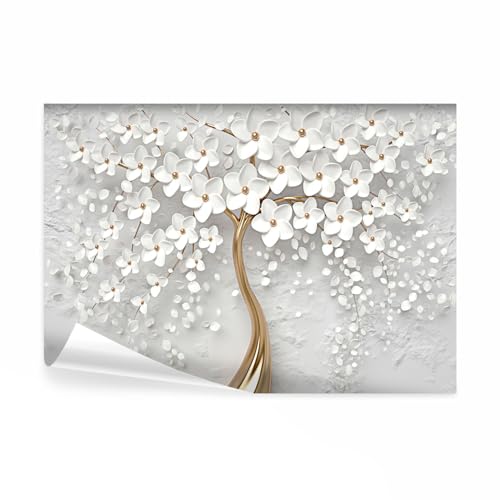 decomonkey Fototapete Blumen Baum 350x256 cm XL Tapete Fototapeten Vlies Tapeten Vliestapete Wandtapete moderne Wandbild Wand Schlafzimmer Wohnzimmer Ornament Modern
