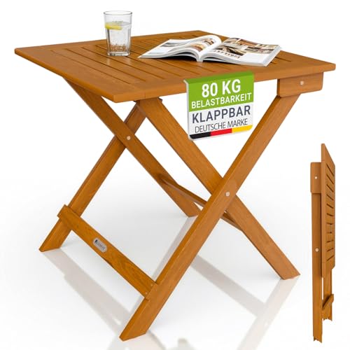 Juskys® Beistelltisch Zadar S - Klappbar für platzsparende Nutzung, aus geöltem Akazienholz, ideal für Garten und Balkon, 46x46x46 cm