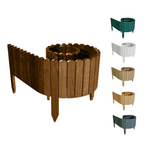 Floranica Rasenkante Höhe 20 cm Braun 200 cm Lang Gartenzaun Flexibler Holzzaun Gartendeko Gartenpalisade für Beeteinfassung, Mähkante Rollborder, Steckzaun Blumenbeet Umzäunung für Garten