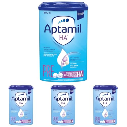 Aptamil HA PRE – Anfangsmilch von Geburt an, Mit DHA, Nur Laktose, Ohne Palmöl, Babynahrung, Milchpulver, 800 g (4er Pack)