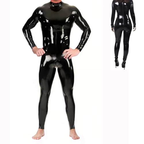 MR.HIPPE Latex Body für Mann und Frauen Ganzkörper Wetlook Catsuit Schwarz Mit Rückenreißverschluss Sexy Outfit für Damen Und Herren Body Ouvert Cosplay Kostüm Fetish Lack Sissy Kleid Club Outfit