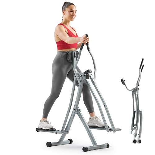 Sunny Health & Fitness Air Walk Crosstrainer für Zuhause, Gelenkschonender Klappbarer Elliptical mit 76 cm Schrittlänge für das Heimtraining, Ultraleiser und Glatter, 100 KG Max User Gewicht