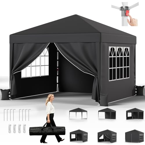 JUMMICO Pavillon 3x3 Wasserdicht Stabil Winterfest Höhe Verstellbar,Faltpavillon mit 4 Seitenwänden,Pavillion UV Schutz 50+,Gartenpavillon Faltzelt für Garten, Innenhof, Camping,Gazebo Grau