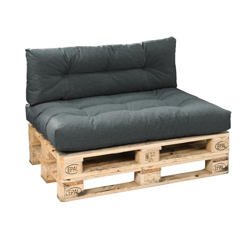 Bodyprotect Palettenkissen Outdoor & Indoor, 2er Set aus Sitzkissen 120 x 80 x 12 cm + Rückenlehne 120 x 40 cm, Paletten Kissen, hochwertiger Möbelstoff in dunkelgrau