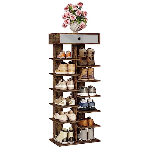 WOLTU Schuhregal mit Schublade, Holzoptik,Schuhschrank mit 12 Ablagen,Schuh-Organizier, Schuhaufbewahrung, für Eingangsbereich Flur Wohnzimmer, 49,5 x 118 x 30 cm