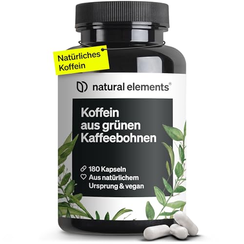 natural elements Koffein Kapseln – 200mg natürliches Koffein/Kapsel – 180 Kapseln – natürliche Alternative zu Tabletten – vegan, hochdosiert – in Deutschland produziert & laborgeprüft