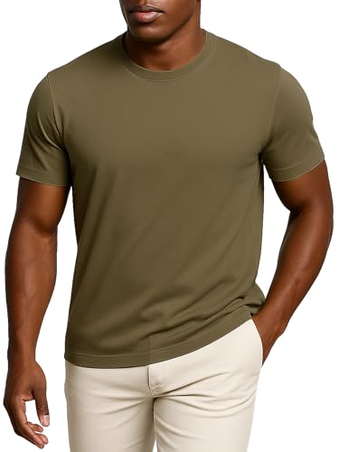 Leif Nelson T-Shirt Herren Sommer Rundhals-Ausschnitt (Khaki, Größe M), Regular Fit Baumwolle, Casual Basic Männer Kurzarm