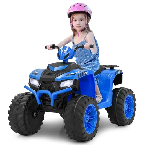COSTWAY 24V Elektro Kinderquad, Elektroquad mit drahtloser Verbindung, Musik, Radio, Profilreifen, LED-Leuchten, 2 Geschwindigkeiten, Elektro Quad für Kinder von 3 bis 8 Jahren (Blau)