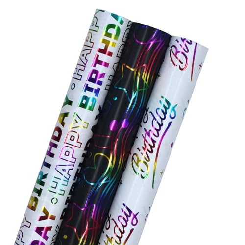 3 Rollen 43 cm x 3 m Geschenkpapier, Geschenkpapier, Geburtstags-Geschenkpapierrolle, perfekt für Geburtstag, Weihnachten, Hochzeit, Party, Geschenkdekoration (mehrfarbig-1)