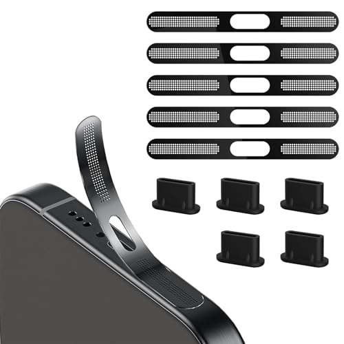 BelleVive 5 Stück USB-C-Staubstecker und 5 Stück staubdichte Netzaufkleber, Anti-Staub, Handyzubehör für iPhone 16/16 Plus/16 Pro/16 Pro Max/iPhone 15/15 Pro/Pro Max/Plus (schwarz)