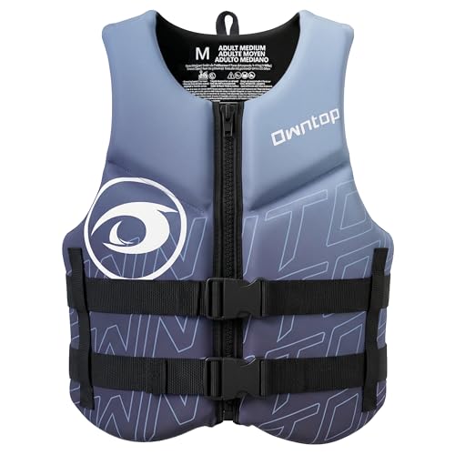 Owntop Schwimmweste für Erwachsene | Leichte Neopren-Schwimmhilfe | Faltbare Auftriebsweste mit Doppelschnallen für SUP, Kajak, Paddeln, Angeln (Grau,L)