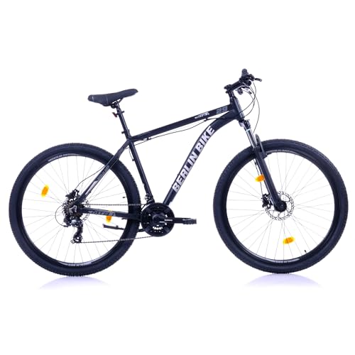 BERLIN BIKE Mountainbike MTB1 – mit komplettem Shimano Set - 21 Gang Shimano FD-TZ500/RD-TY300D, Dacron Hydraulische Scheibenbremsen (Schwarz-Silber, 29 Zoll und 51 cm Rahmenhöhe)