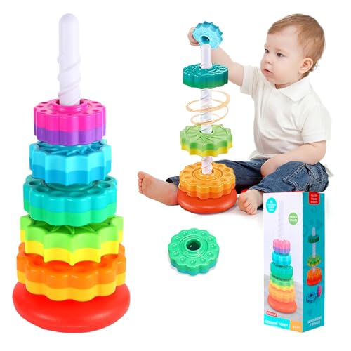 71Nmly Spinning Stacking Toys,Regenbogenturm Stapelspiele Kinder stapelbares Stapelturm Pädagogisches Spielzeug Hand-Augen-Koordination Früherziehung Spielzeug Geschenke für Kinder Ab 12 Monaten