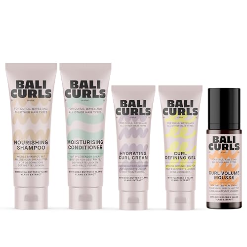 BALI CURLS Curl Travel Kit 4er Set – Reisegrößen für definierte, gesunde Locken – Shampoo, Conditioner, Curl Cream & Defining Gel – Kompaktes Pflegeset für Reisen, Gym & unterwegs