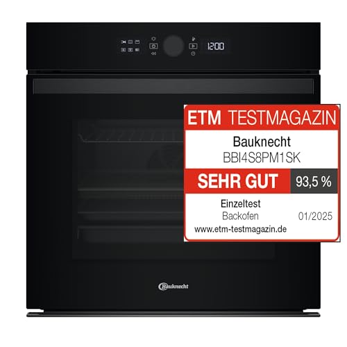 Bauknecht BBI4S8PM1SK Einbau-Heissluftbackofen/A+/ 73 l/Pyrolyse/SoftClose/AirFry Funktion inkl. Airfry-Tray/High Temp. Pizza Funktion/LCD Text-Display/Mono-Drehwähler/ 1x Teleskopauszug