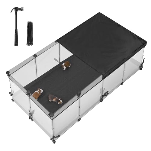 SONGMICS Kleintiergehege, halbtransparente Platten, atmungsaktiv, wasserresistentes Gewebe unten, Kaninchenstall innen, Meerschweinchen Käfig, Frettchen, 144 x 74 x 47 cm, wolkenweiß LPC015W01