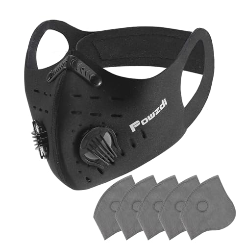 Powzdi Staubmaske Sport Maske Fahrradmaske Atemmaske trainingsmaske Luftfiltermaske mit 5 Aktivkohle Filter für Damen und Herren für Laufen Radfahren Ventil Motorrad Radsport Outdoor aktivitäten