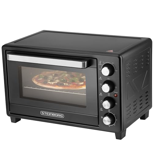 Steinborg® 35 Liter Mini Backofen mit Umluft & Drehspieß Krümelblech Ober- und Unterhitze 1.600 Watt Miniofen mit Timer kleiner Backofen freistehend stufenlose Temperaturregelung bis 230°C