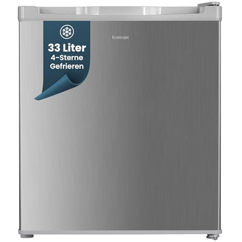 homeX Mini Gefrierschrank, Gefriertruhe klein - 33L Nutzinhalt, 4-Sterne Gefrierbox, freistehend, kompakte Tiefkühltruhe, Mini Freezer mit Temperaturregelung, kleiner Tiefkühlschrank, silber, FM1015-S