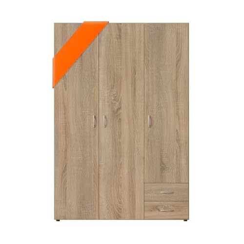 Stella Trading BASE Zeitloser Kleiderschrank in drei verschiedenen Größen - Vielseitiger Drehtürenschrank in Eiche Sonoma Optik - 120 x 177 x 52 cm (B/H/T)