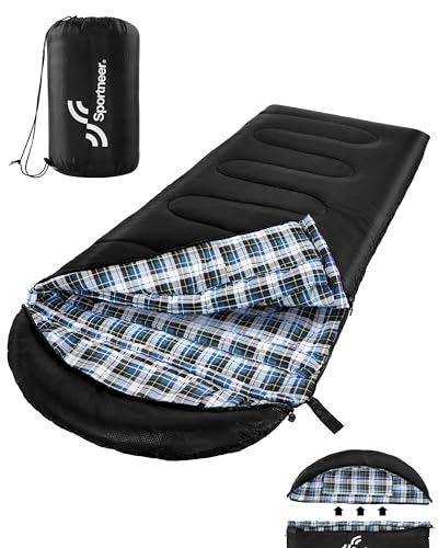 Sportneer Schlafsack Outdoor - Winterschlafsack Flanell 220 x 85 cm Schlafsack Winter mit Abnehmbarer Kapuze, Kompakt Deckenschlafsack 3-4 Jahreszeit Kaltes Wetter Outdoor Winter für Camping
