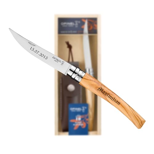 OPINEL No. 10 EFFILE – Taschenmesser mit Olivenholzgriff und Etui im Geschenkset mit persönlicher Gravur