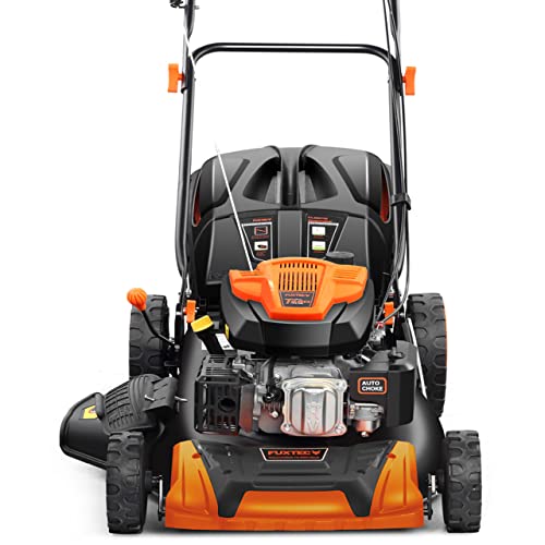 FUXTEC 4in1 Benzin Rasenmäher FX-RM5196 • 6 PS • 196 CCM 4-Takt Motor • Rasenmäher mit Antrieb & 51 cm Schnittbreite • Mulchmäher mit Seitenauswurf • 60L Fangkorb • EasyClean
