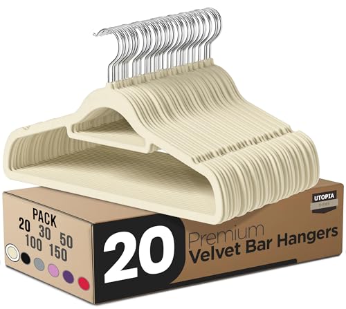 Utopia Home - Premium Kleiderbügel aus Samt (Elfenbein, 20er-Pack)