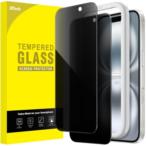 JETech Sichtschutz für iPhone 16 6,1 Zoll, Anti-Spy Gehärtete Glas Schutzfolie mit Einfachem Installationswerkzeug, 2 Stück