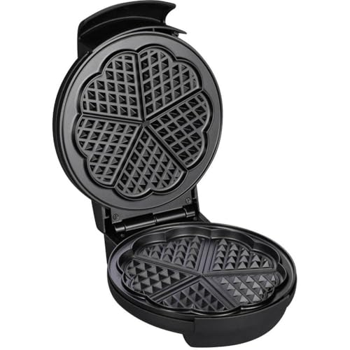 SEVERIN Waffeleisen, Waffelbackgerät mit Antihaftbeschichtung für klassische Herzwaffeln, platzsparend und praktisch, ca. 1.300 W Leistung, schwarz/Edelstal, WA 2103