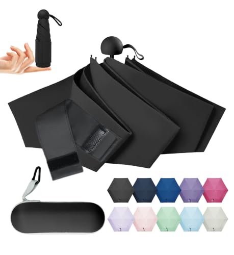 LILAC Mini Regenschirm Leicht & Kompakt, UPF 100+ UV-Schutz Taschenschirm für Damen Herren & Kinder, Kleiner Reiseschirm mit Hartschalen-Etui & Karabiner, 90cm Spannweite